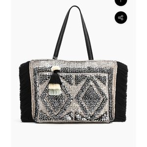 America and Beyond silver foiled tufted tote
